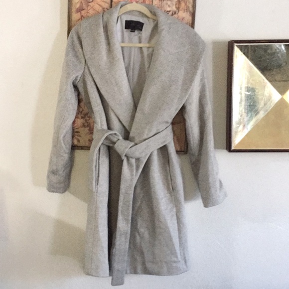 NWOT ANN TAYLOR HERRINGBONE SHAWL COLLAR TIE WAIST WRAP COAT S - Picture 2 of 16